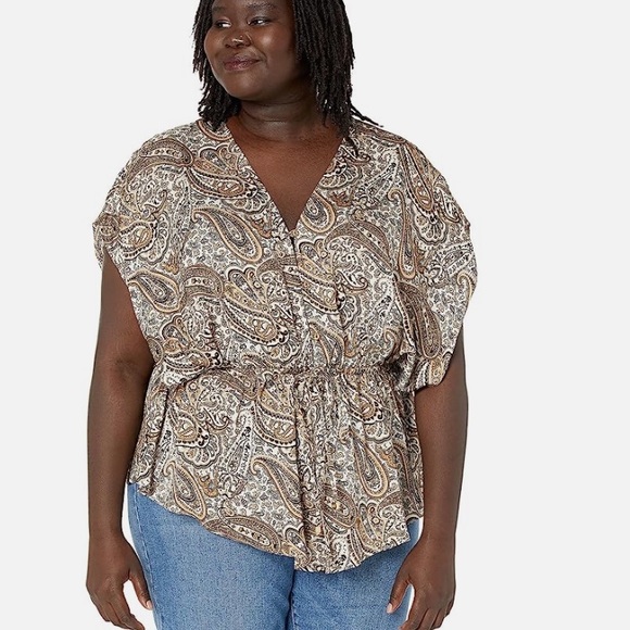 MICHAEL Michael Kors Satin V-Neck Paisley Print Dolman Sleeve Blouse - Picture 3 of 12